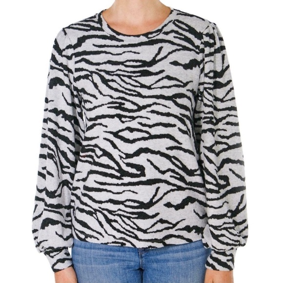 SOCIAL STANDARD by SANCTUARY “JULIA” Puff Sleeve Animal Print Soft Sweater sz SM - Picture 1 of 7
